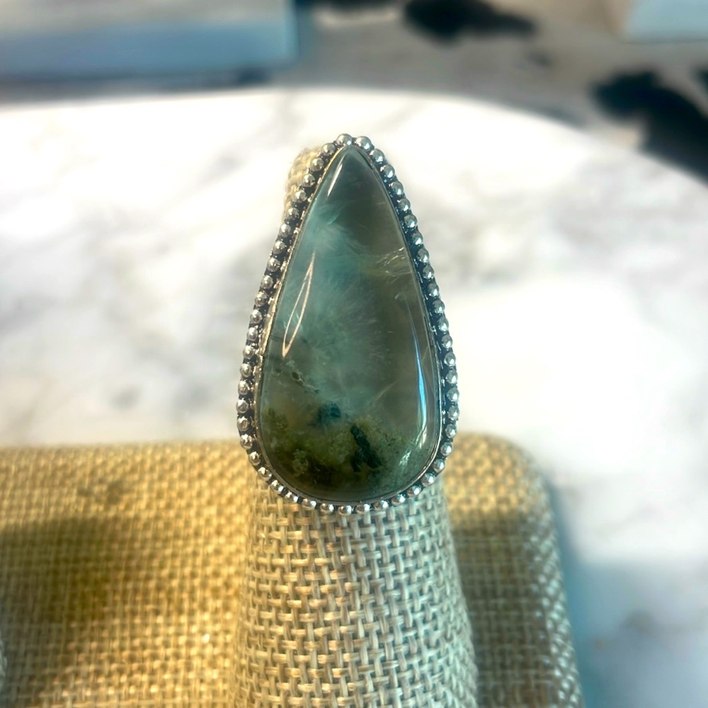 Moss agate silver plated ring size 7